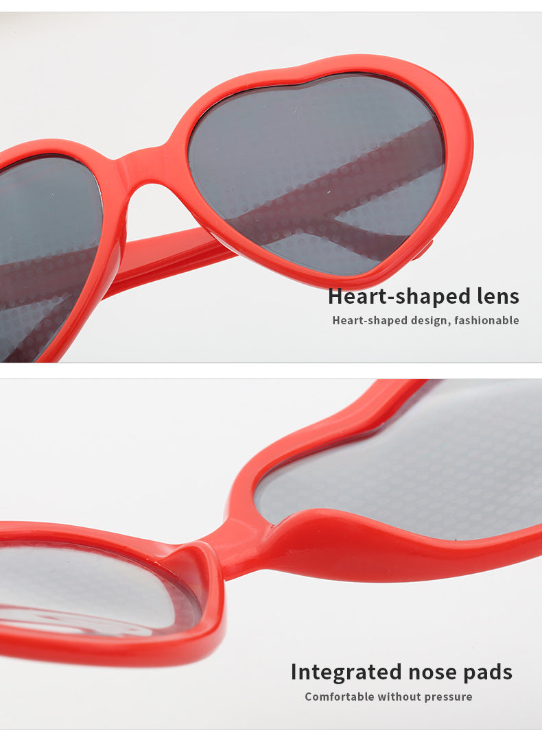 Light Changing Heart Romantic Glasses Night Internet Celebrity Same Style Sunglasses Trendy Heart Sunglasses Stage Performance