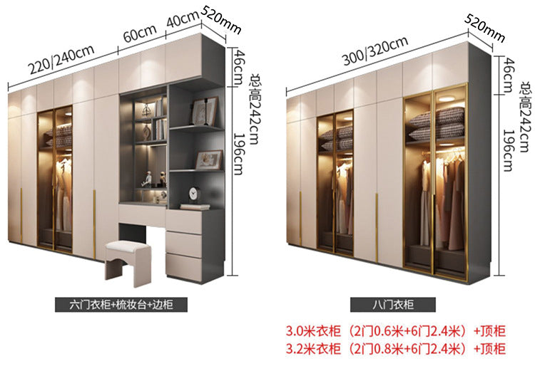 Light Luxury Glass Door Wardrobe Modern Home Bedroom Cloakroom Custom Processing Assembly Wardrobe Storage Large Wardrobe