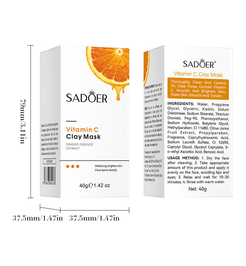 Solid Face Mask40g SADOER Vitamin C Aloe Vera Mugwort Cleansing Mud Mask  Wholesale