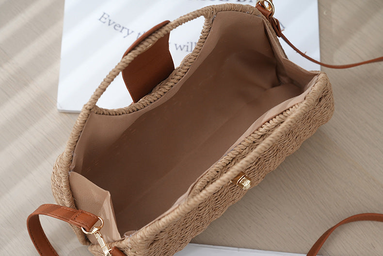 Crossbody Women's Bag New Fashion Single Shoulder Straw Bag Niche Handbag Vacation Beach Bag Korean Style Straw Bag Woven Bag
