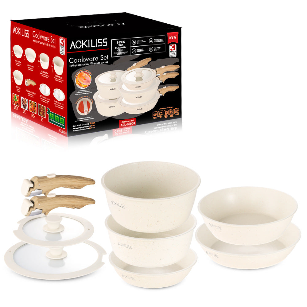 ACL  Household Detachable Set Pot Non-Stick Pot Nine-Piece Frying Pan Soup Pot Frying Pan Induction Cooker Gas Universal