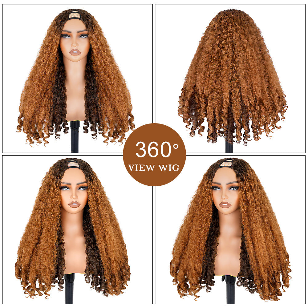 Ginger Orange V part Yaki Wig  Synthetic  Wig Cross-border African Synthetic Fiber Fake