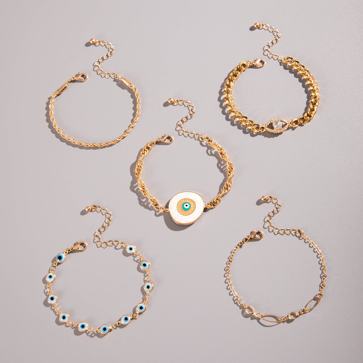 European and American Style Bracelet Bohemian Devil's Eye Bracelet Design Sense Inlaid Diamond Oil Drop Exaggerated Bracelet Set