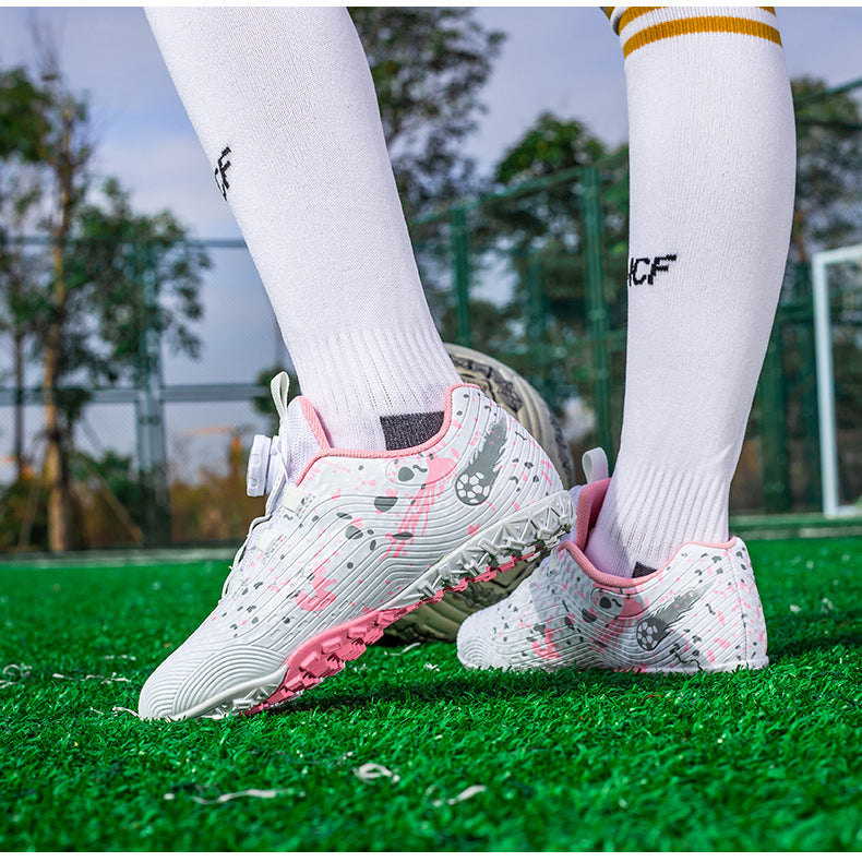 Rotating Button New Children's Soccer Shoes Girls' Spike Training Shoes Girls' Elementary School Sneakers Sports Shoes