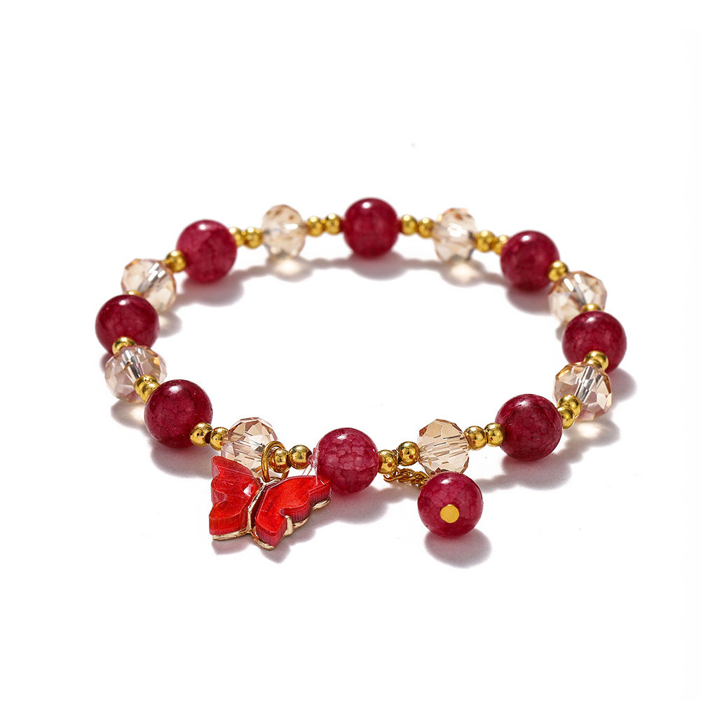 New Explosive Crystal Bracelet for Women, Dopamine Color Matching Beaded Butterfly Crystal Glass Bracelet