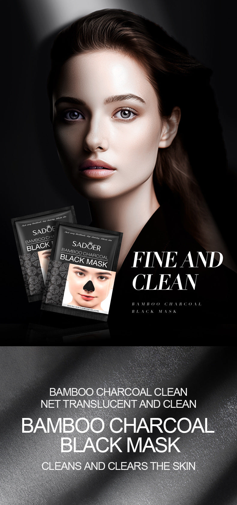 Nose Strips Pack SADOER Bamboo Charcoal Blackhead Absorbing Nose Mask Patch T District Nursing  Foreign Trade Wholesale