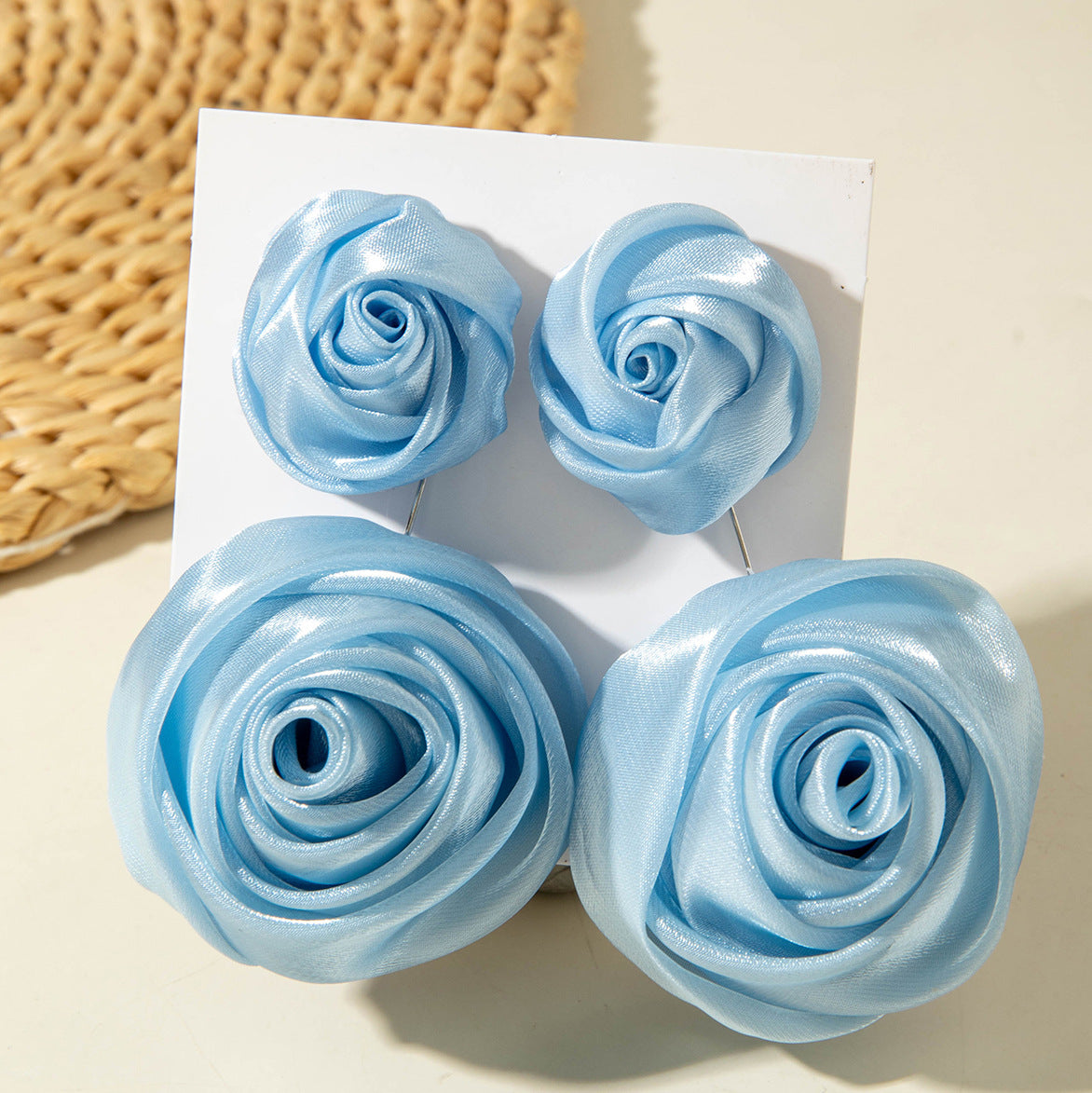 European and American Light Luxury High-End Fabric Rose Flower Earrings Fashion Versatile Three-Dimensional Flower Earrings Wholesale