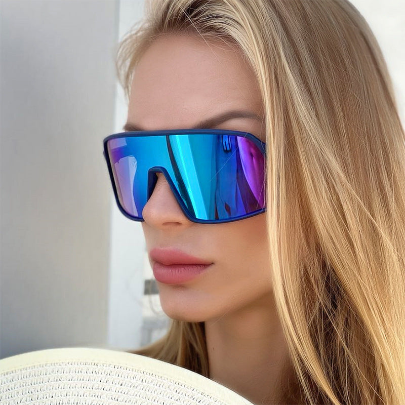 Polarized Sports Sunglasses for Women, European and American Fashion, Windproof Outdoor Cycling Sunglasses, Integrated Colorful Men's Trendy Fishing Glasses