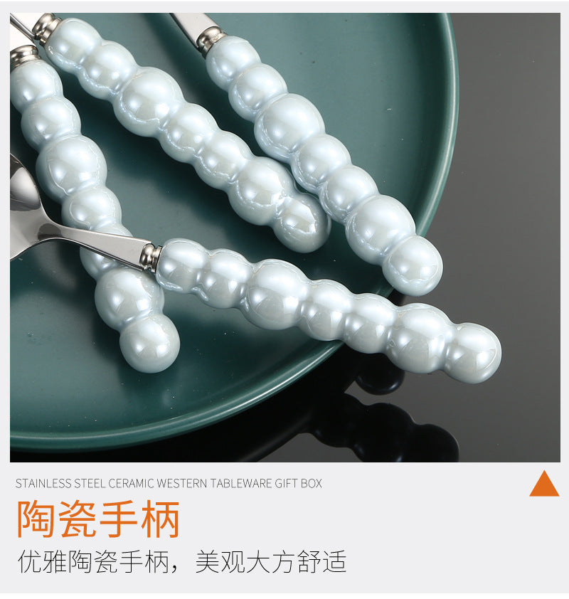 Stainless Steel Tableware Hotel Restaurant Pearl Ceramic Handle Knife Fork Spoon4Set of Western Steak Cutlery