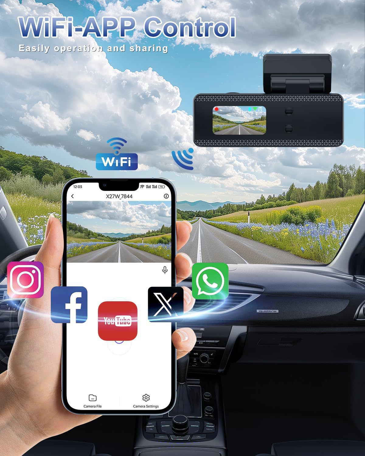 K02Driving Recorder Mobile Phone Interconnection WiFi High Definition Ultra Wide Angle Night Vision No Installation Required4K Vehicle Recording