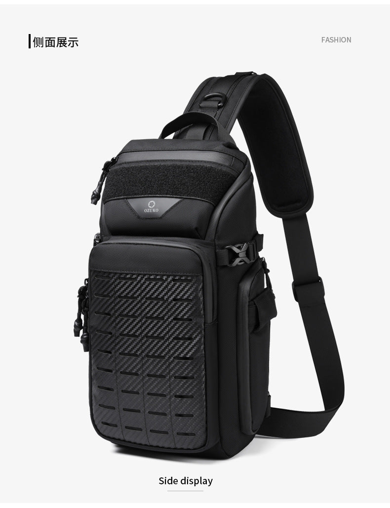 OZUKO Tactical Chest Bag Men's Crossbody Bag Waterproof Multifunctional Outdoor Portable Bag Cycling Trendy Shoulder Bag