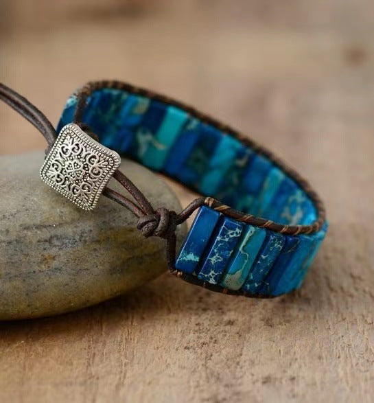 Amethyst Bracelet Men's Volcanic Stone Long Blue Point Bracelet Pyrite White Pine Braided Bracelet