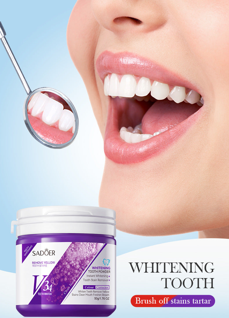 V34Toothpowder50g SADOER Whitening Deep Cleaning Whitening Teeth Cleaning Powder  Foreign Trade Wholesale