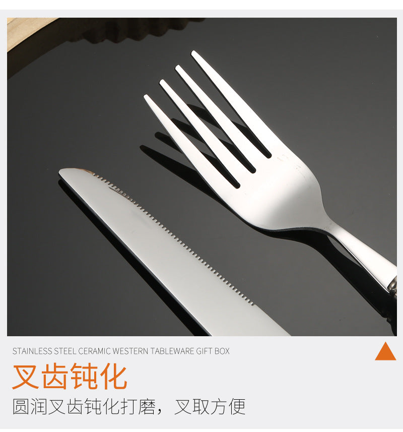 Stainless Steel Tableware Hotel Restaurant Pearl Ceramic Handle Knife Fork Spoon4Set of Western Steak Cutlery