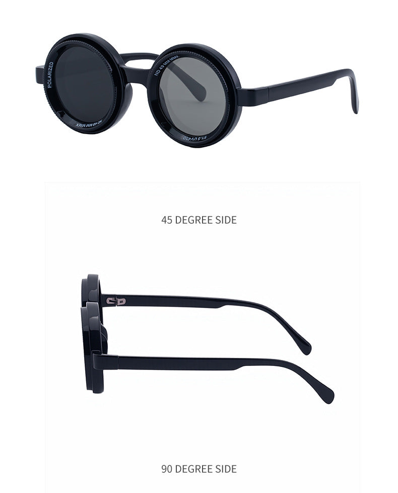 Nighttime Driving Glasses Round Frame ND Adjustable Zoom Men's Sunglasses2025New Polarized Sunglasses