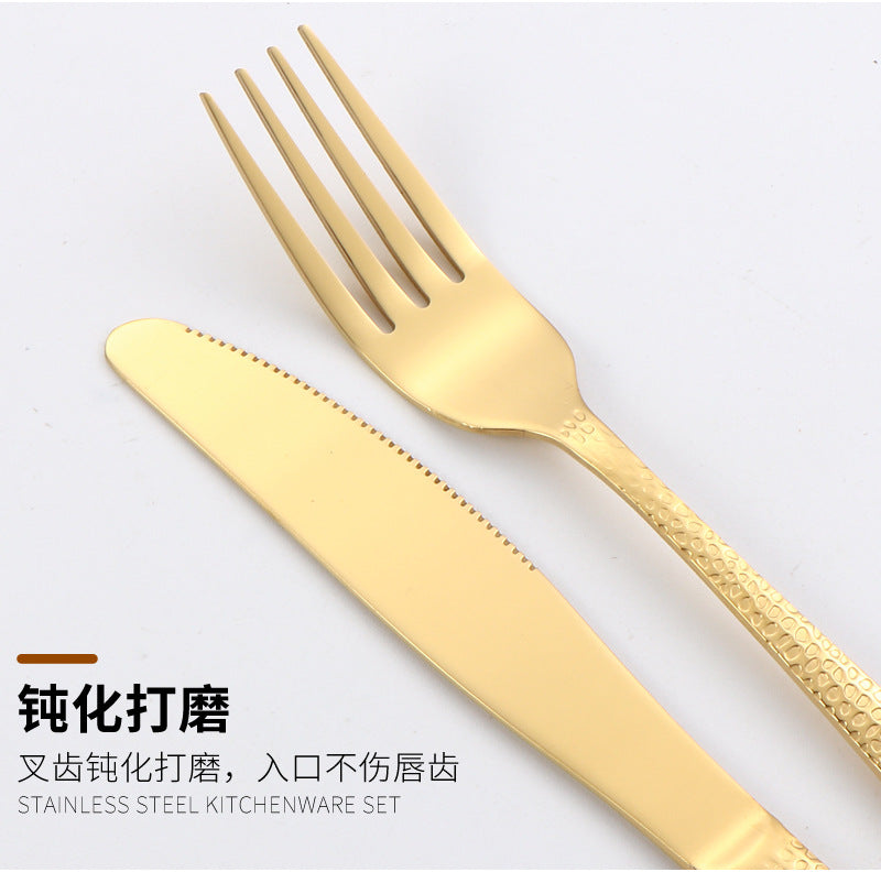 410Stainless Steel Tableware Hotel Restaurant Hammered Knife Fork Spoon24Set of Western Steak Knives and Forks