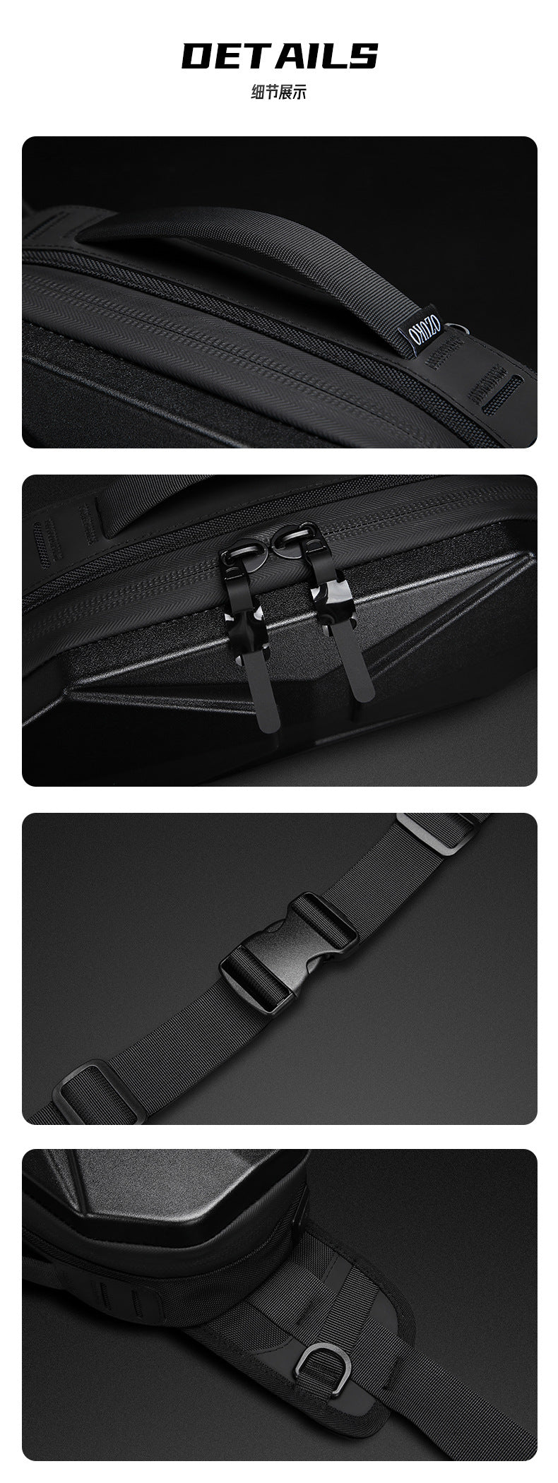 OZUKO Functional Waist Bag for Men PC Hard Shell Chest Bag Waterproof Trendy Sports Crossbody Multifunctional Waist Bag Wholesale