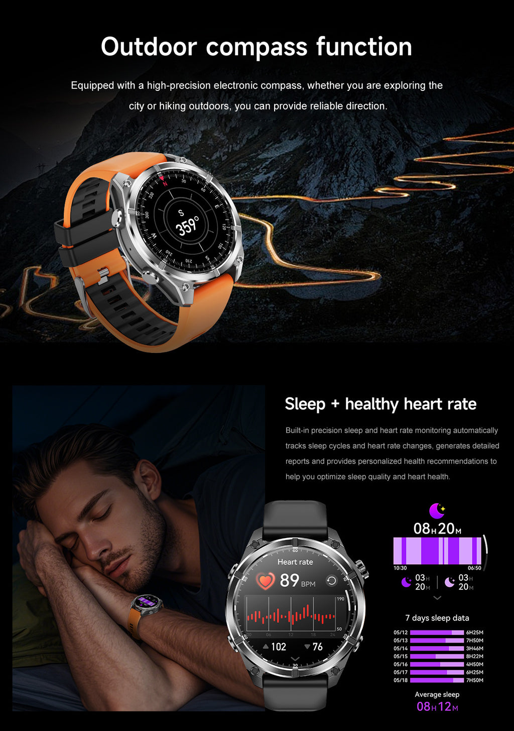 HD300Smart Watch Bluetooth Call Heart Rate Monitor Pedometer Sleep Altitude Barometric Pressure Depth Waterproof Sports Three-Proof