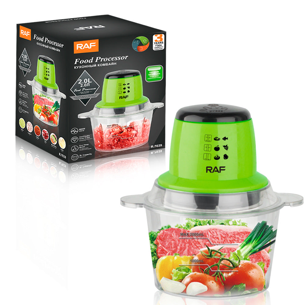 RAF EU Standard Household Electric Meat Grinder Kitchen Glass Vegetable Chopper Meat Mincer Baby Food Processor2L