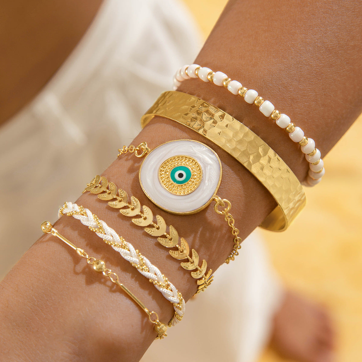 European and American Style Bracelet Bohemian Devil's Eye Bracelet Design Sense Inlaid Diamond Oil Drop Exaggerated Bracelet Set