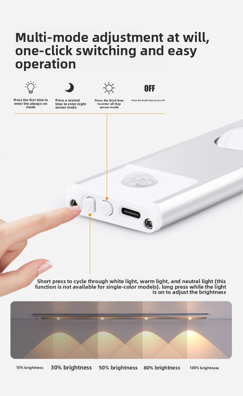 Ultra-Thin Smart led Human Body Sensor Light Rechargeable Magnetic Hill Cat Eye Light Strip Wine Cabinet Cupboard Wardrobe Light Strip