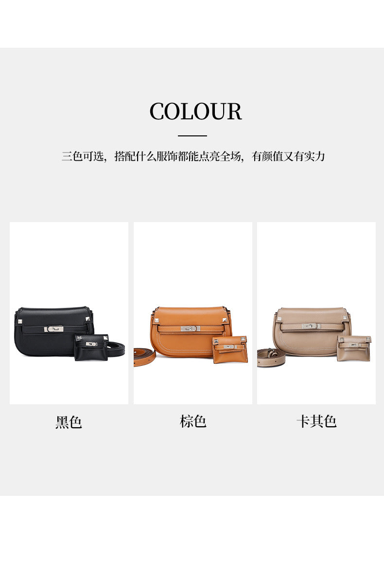 European and American Style Casual Women's Small Crossbody Bag2025New Fashionable Lightweight Single Shoulder Crossbody Bag with Buckle Genuine Leather Kelly Bag