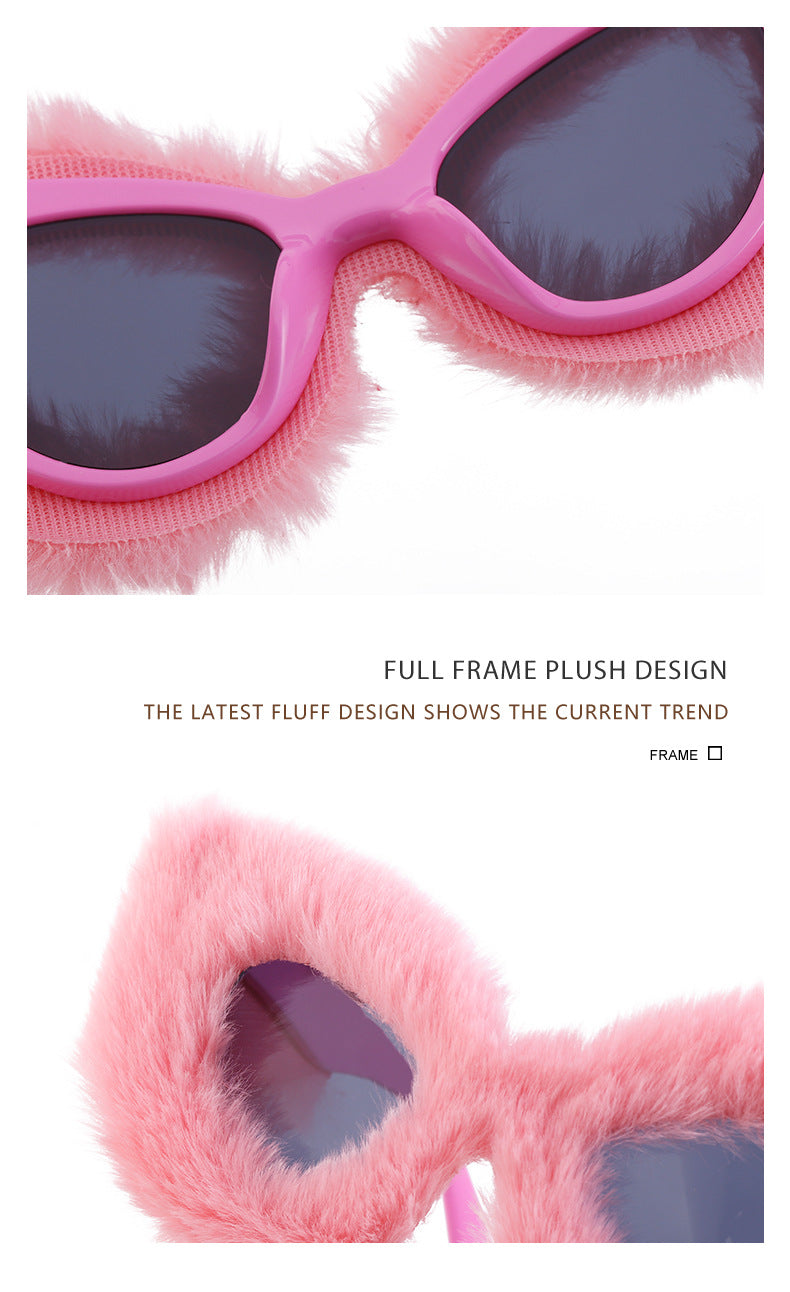 Puppy Style Plush Winter Sunglasses for Women Fashion Cat Eye Sunglasses European and American Style Sunglasses