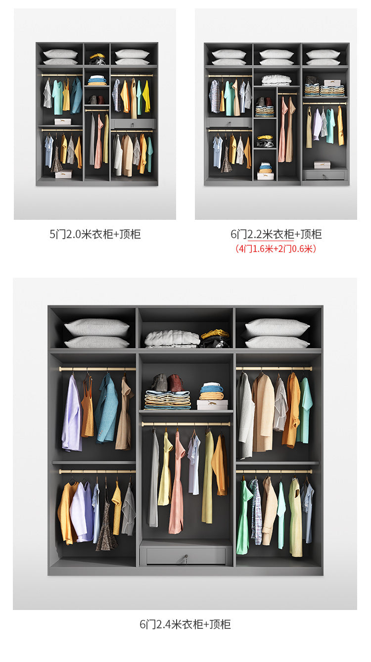 Flat Door Wardrobe Bedroom Dedicated Storage Cabinet Side Cabinet Shelf High-Grade Gray Color Matching Top-to-Top Wardrobe Free Delivery