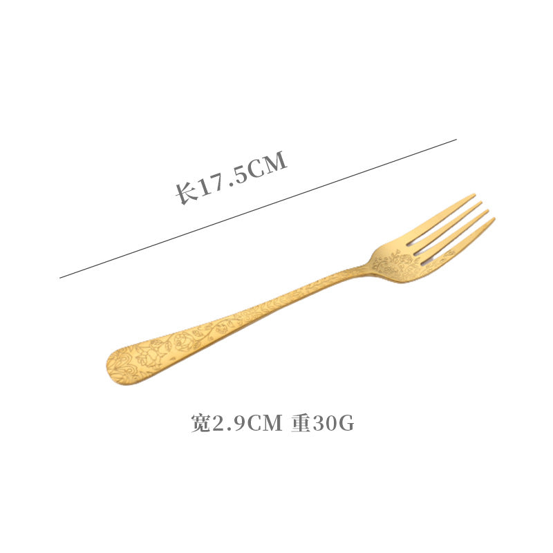 Vintage Pattern National Trend Stainless Steel Cutlery Set Five-Piece Set Western Steak Knife Fork Spoon Dessert Spoon Fork