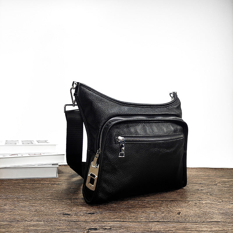 Fingerprint Lock Bag Genuine Leather New Business Commuting Backpack Fashion Small Crossbody Bag Men's Shoulder Bag Portable