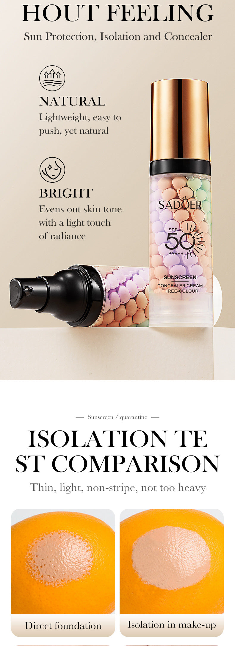 Makeup SADOER Three-color Rainbow Primer Brightening Skin Tone Sunscreen Makeup Base  Wholesale