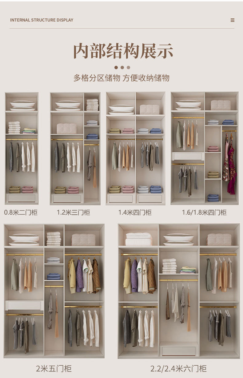 Solid Wood Door-to-Top Wardrobe for Home Bedroom Modern Simple European Pine Cream Style Combination Storage Skin Feel Wardrobe