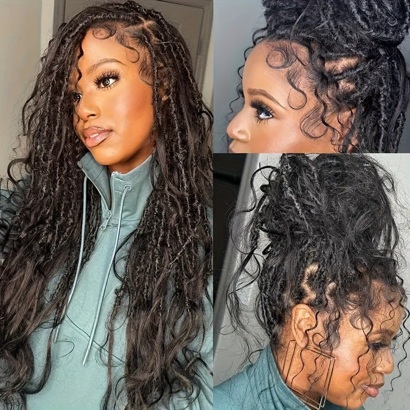 TEMU Hot-selling European and American Cross-border Synthetic Crochet Hair Extensions Straight and Curly Ends3Flowy Silk Lazy Style