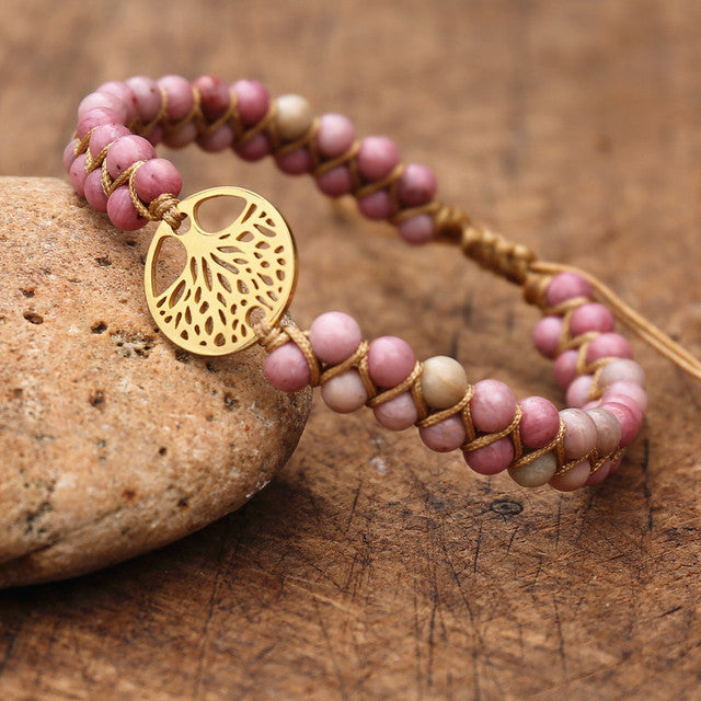 Natural Stone Woven Double Row Bracelet Adjustable Pull Bracelet Tree of Life Volcanic Stone Blue Pine Woven Double Layer Bracelet