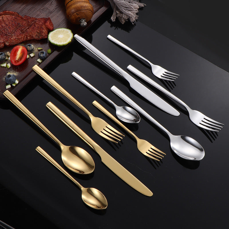 410Stainless Steel Tableware Hotel Restaurant Thickened Square Handle Knife Fork Spoon Set Western Food24Set of Steak Knives and Forks