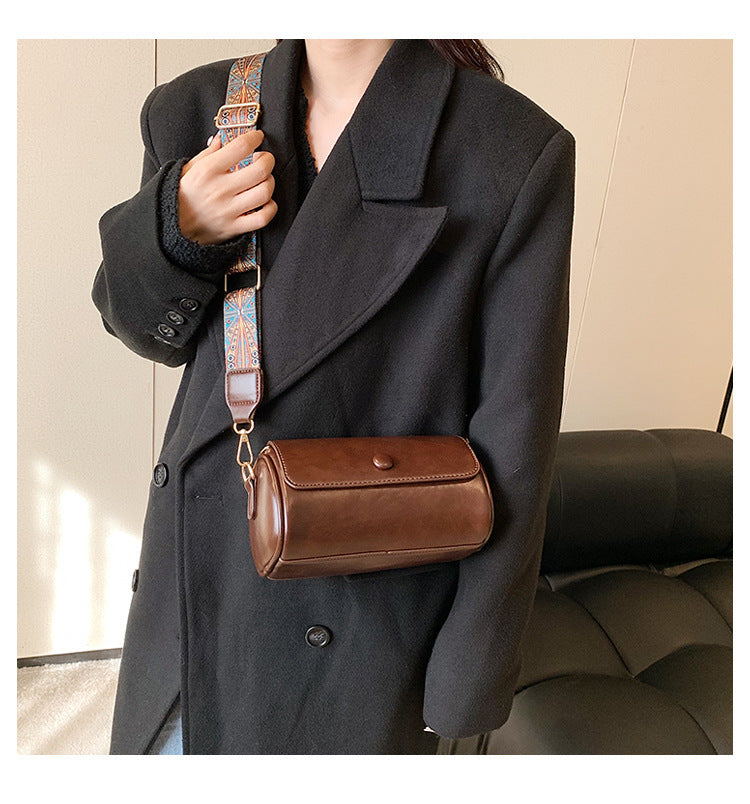 New Fashionable Single Shoulder Bag PU Round Barrel Bag Daily Niche Matching Single Shoulder Crossbody Women's Bag