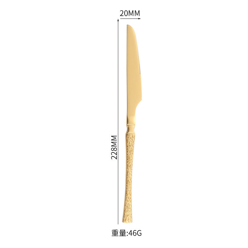 410Stainless Steel Cutlery Hotel Restaurant Hammered Knife Fork Spoon Set Western Small Waist Bark Pattern Steak Knife Fork