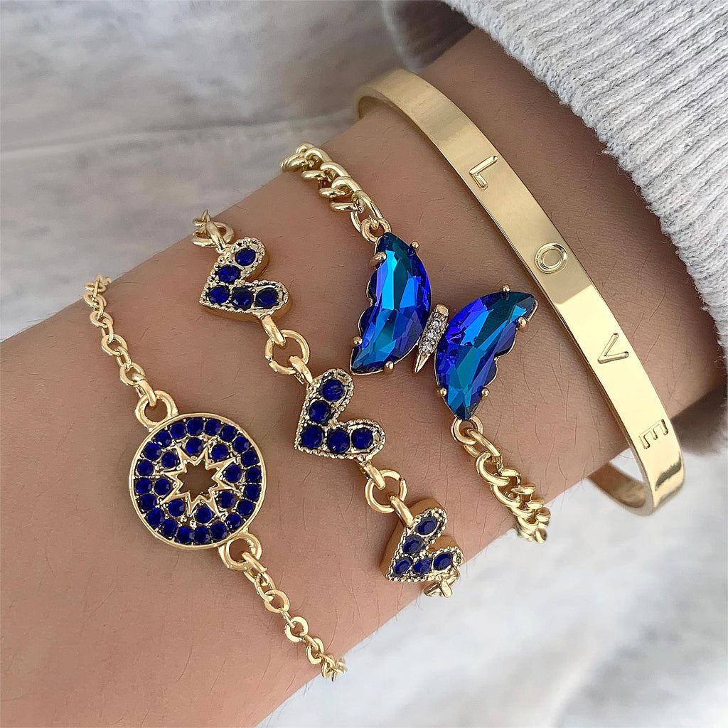 European and American Jewelry High-End Imitation Crystal Butterfly Bracelet Set Fashion Inlaid Diamond Heart Bracelet Wholesale