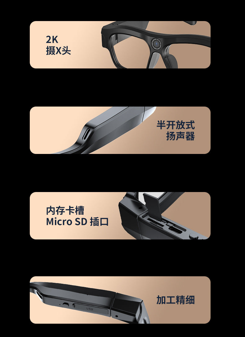 AI Glasses mate2Black Technology Translation Bluetooth Glasses Camera Photo Outdoor Windproof Card Insert Video Glasses