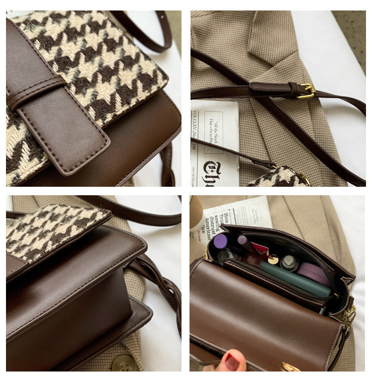 Trolis Houndstooth Bag for Women2024New Trendy Korean Version Niche Versatile Single Shoulder Crossbody Fashion Small Square Bag