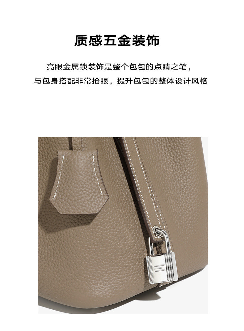 Top Layer Cowhide Vegetable Basket Bag for Women, Light Luxury Versatile Handbag, Niche Design, High-Quality Texture, Large Capacity Bucket Bag