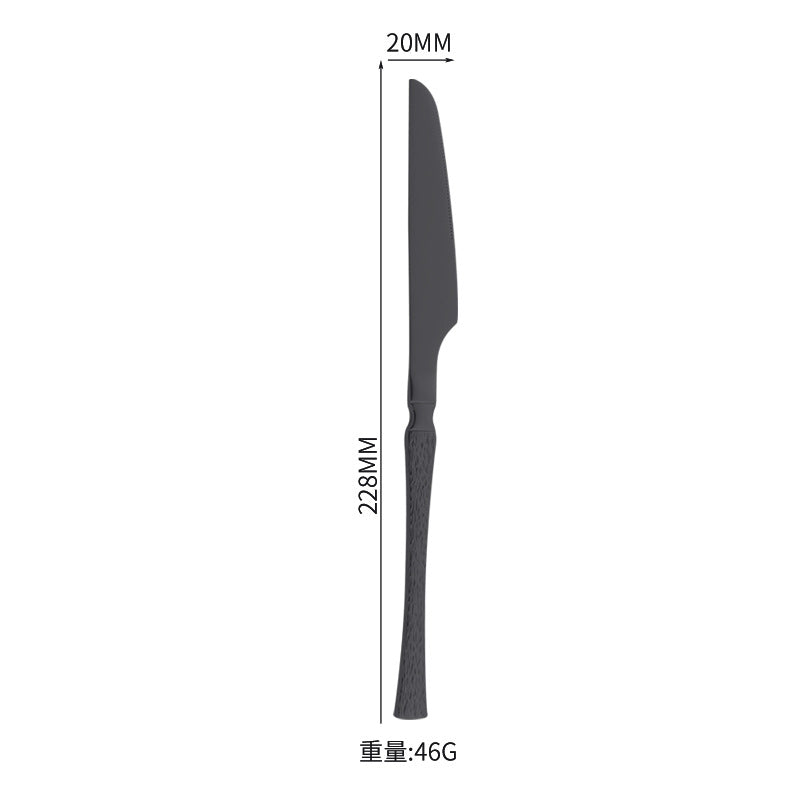 410Stainless Steel Cutlery Hotel Restaurant Hammered Knife Fork Spoon Set Western Small Waist Bark Pattern Steak Knife Fork