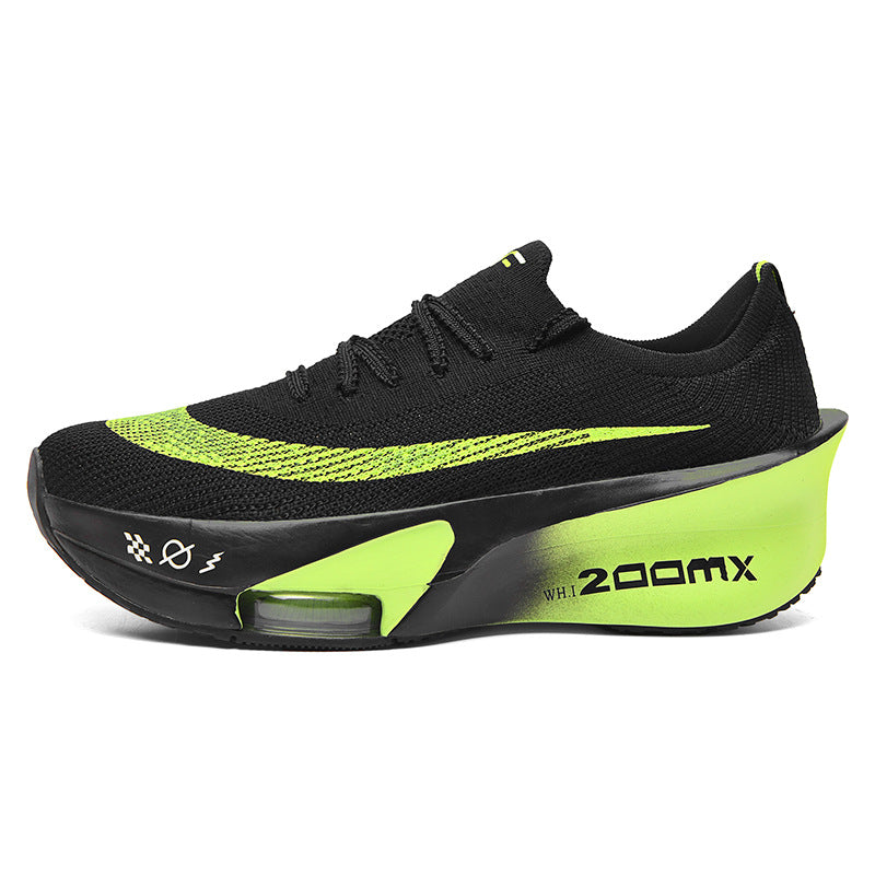Autumn New High Elastic Double Mesh Breathable Student Training Racing Running Shoes Air Cushion Shock Absorption Full Palm Carbon Plate Sports Shoes