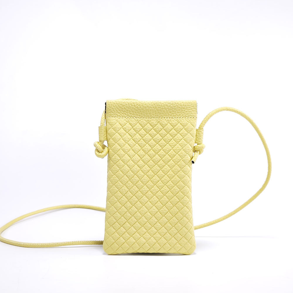 Genuine Leather Phone Bag for Women, Crossbody Small Bag, New Woven Pattern Vertical Style, Lightweight Mini Cowhide Walking Bag