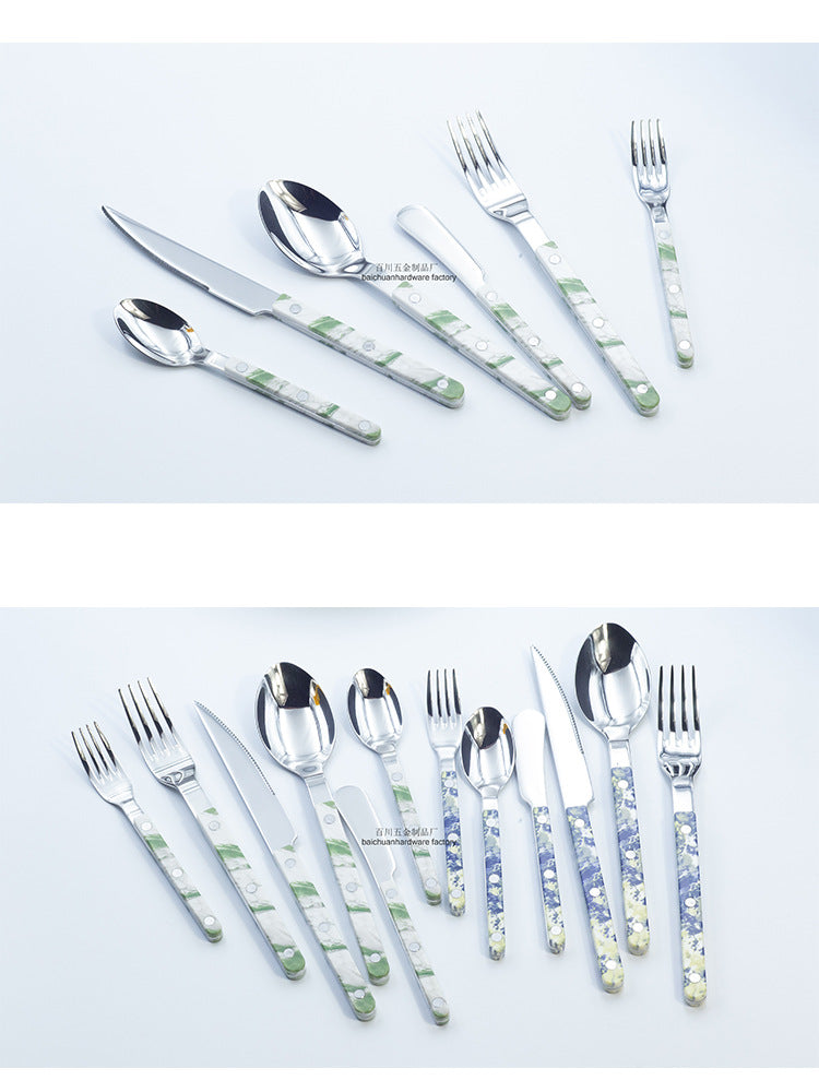 304Mirror Western Tableware Set ABS Handle Butter Knife Fork Spoon Clip Handle Steak Dessert Spoon Fork Plastic Handle