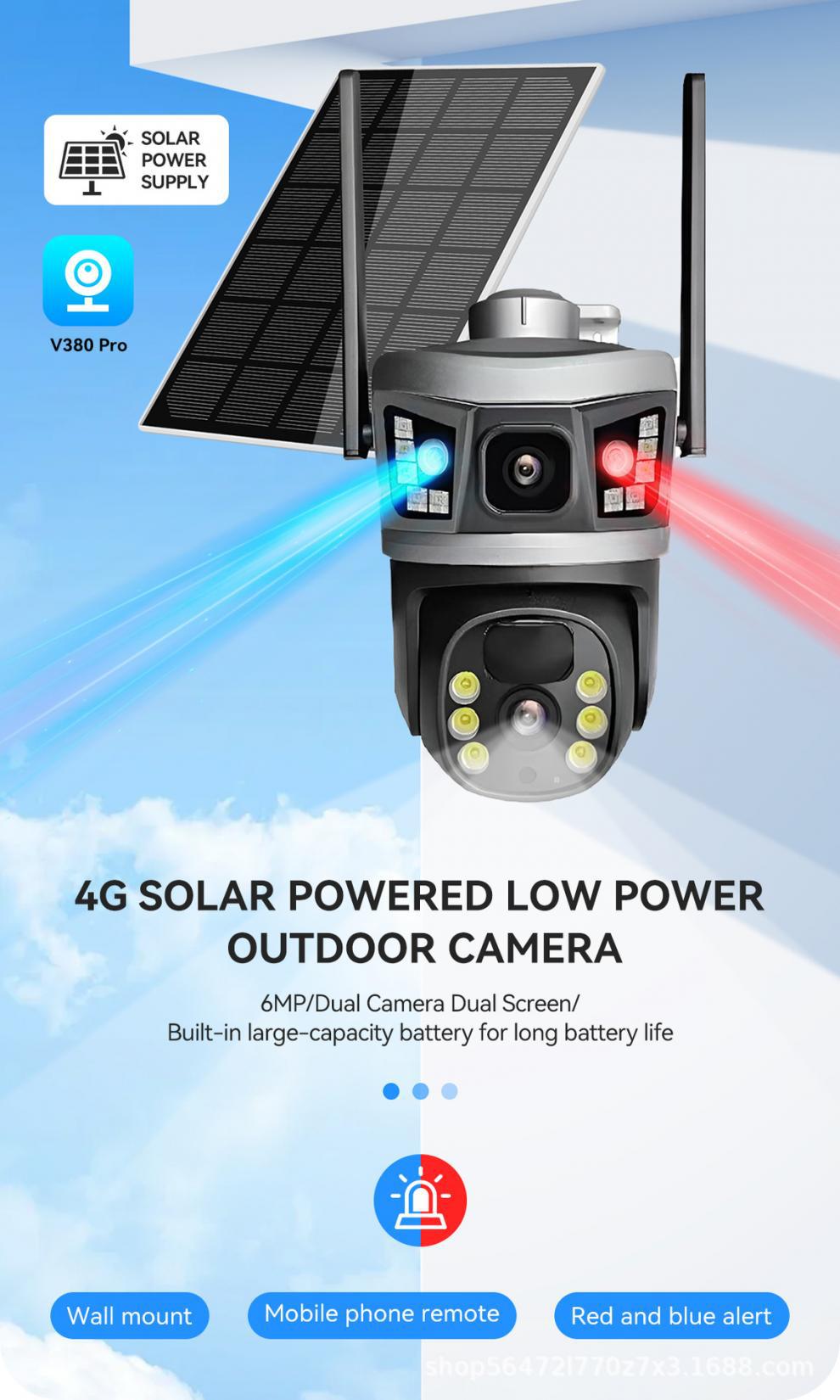 V380Solar Surveillance Camera Manufacturer Direct Sale Dual Lens Dual Screen Outdoor No Electricity No Network4G Monitor