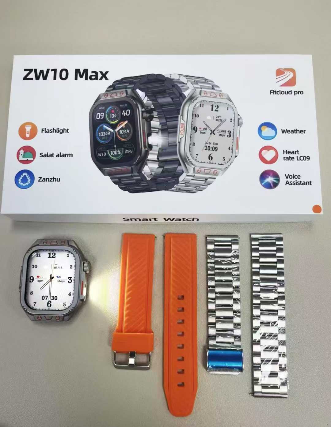 ZW10 Max Smart Watch Bluetooth Call True Heart Rate Step Sleep Monitor Flashlight Outdoor Three-Proof Sports