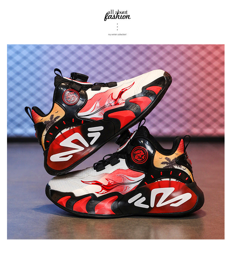 Chinese Style Girls' Shoes2025Autumn New Mesh Breathable Running Sports Shoes Children's Anti-Slip Wear-Resistant Basketball Shoes