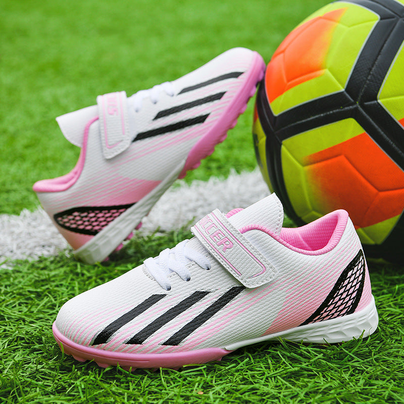 New football shoes for men and women with Velcro for children TF Broken Nail Style Youth Student Grassland Flat Training Shoes