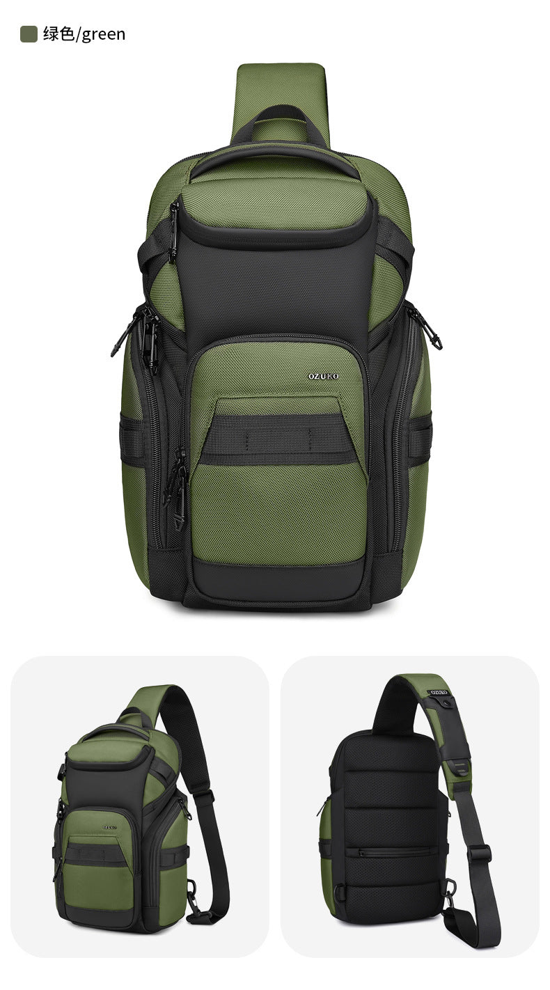 OZUKO Men's Chest Bag Waterproof Large Capacity Multifunctional Crossbody Bag Trendy Portable Lightweight High-end Feel Single Shoulder Bag